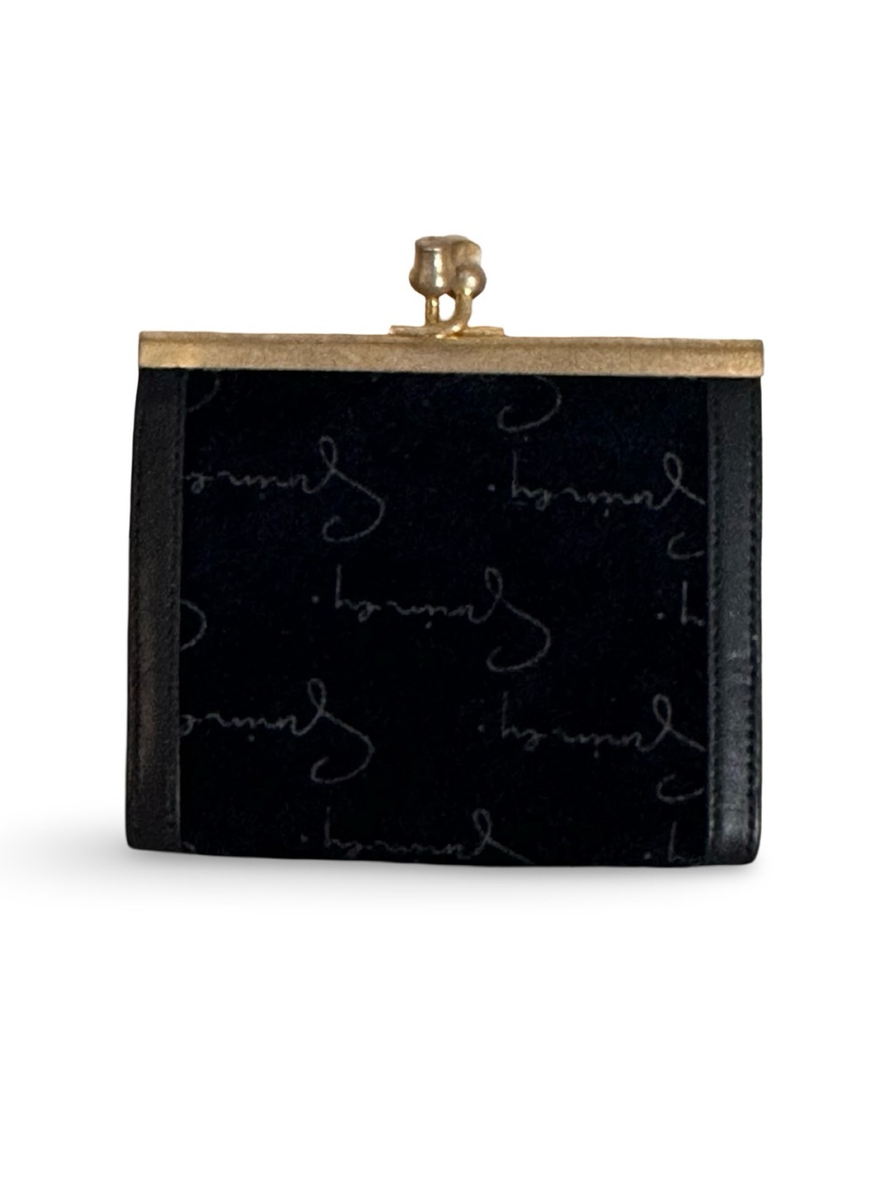 Vintage Givenchy Black Suede Script Logo Kiss-Lock Coin Purse Wallet – Great Con - Picture 4 of 10